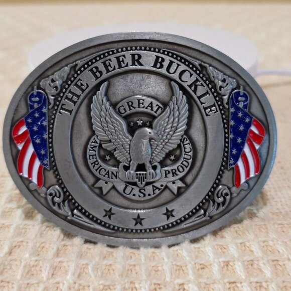 Vintage THE BEER BUCKLE Beer Holder Western Cowboy Pewter NOS Belt Buckle - Picture 1 of 10